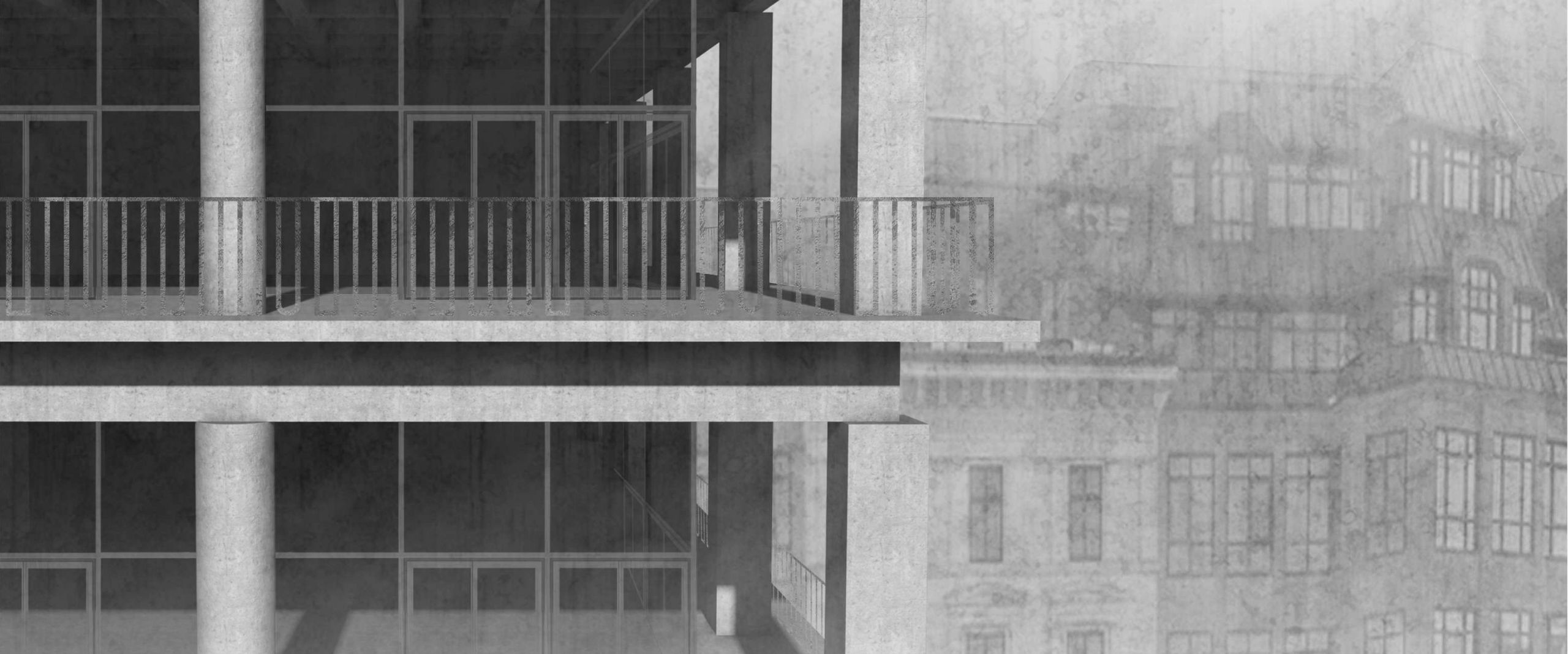 Stadthaus Domshof Detail – MA Entwurf von Florian Giesbrecht & Marten Viohl Stadthaus Domshof Detailansicht eines Stockwerks.