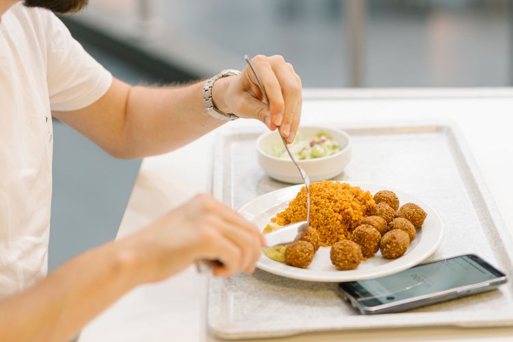 Mensagast Neustadtswall Mensagast beim Essen (Falafel)